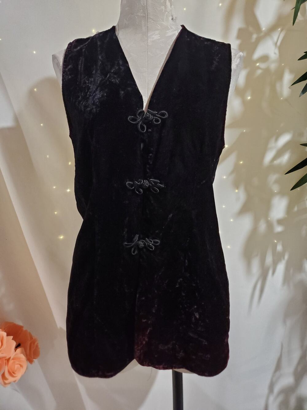 Vtg Younique Crushed Velvet Ombre Mandarin Button Tunic Vest Size S Whimsigoth